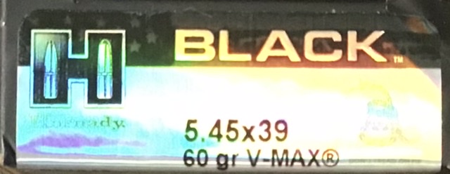 5.45x39 Hornady Black 60 Grain V-Max 20 Rounds M-ID: 81247 UPC: 090255812473