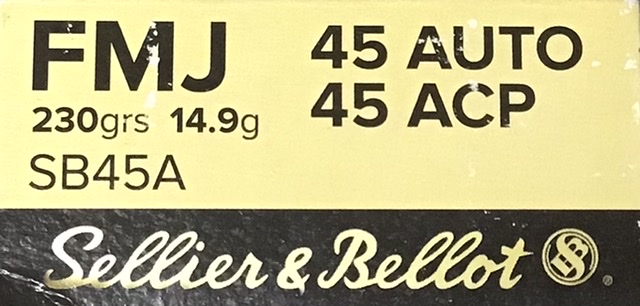 45 Auto Sellier & Bellot 230 Grain Full Metal Jacket 50 Rounds **TATTERED BOX** M-ID: SB45A UPC: 754908500253
