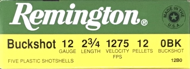 12 Gauge Remington 2 3/4" 12 Pellet 0 Buckshot 5 Rounds M-ID: 12B0 UPC: 047700019703