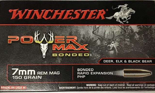 7mm Rem Mag Winchester Power Max Bonded 150 gr. Bonded Rapid Expansion PHP 20 rnds 3090 fps Brass M-ID: X7MMR1BP UPC: 020892217997