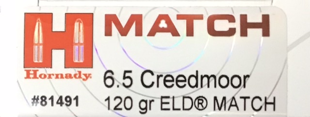 6.5 Creedmoor Hornady Match 120 Grain ELD Match 20 Rounds M-ID: 81491 UPC: 090255814910