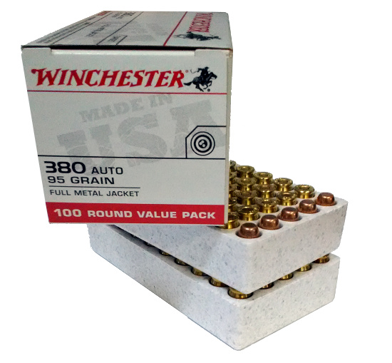 380 Auto Winchester 95 Gr FMJ 100 Rnd M-ID: USA380VP UPC: 020892214873