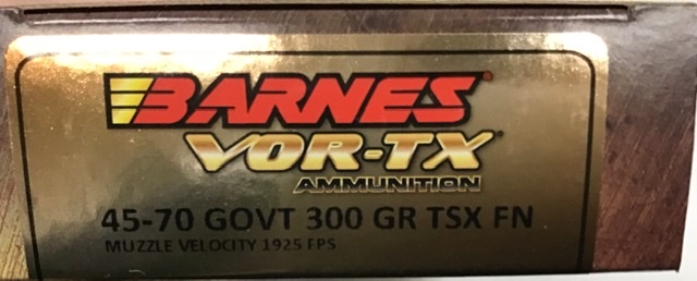 45-70 Barnes Vor-TX 300 gr. TSX FN 200 rnds 1925 fps (10 boxes) Brass M-ID: BB4570063 UPC: 716876145737