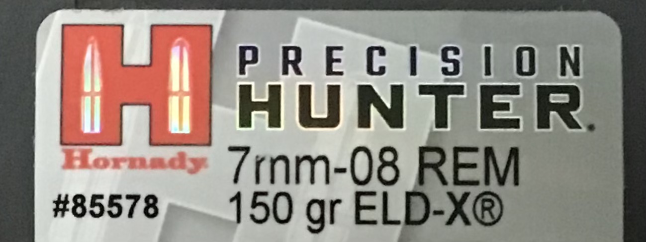 7mm-08 Hornady Precision Hunter 150 gr. ELD-X 20 rnds 2770 fps Brass M-ID: 85578 UPC: 090255855784
