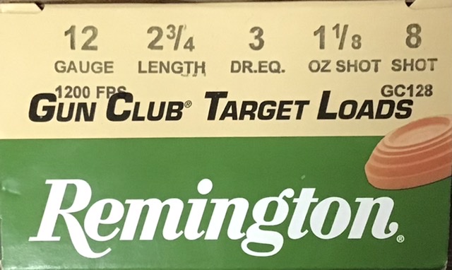 12 Gauge Remington Gun Club Target Loads 2 3/4 in 1 1/8 oz 8 Shot 25 Rounds M-ID: GC128 UPC: 047700301600