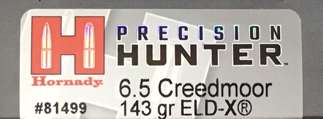 6.5 Creedmoor Hornady Precision Hunter 143 Grain ELD-X 20 Rounds M-ID: 81499 UPC:090255814996