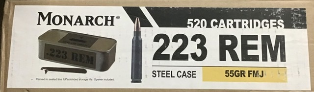 223 Rem Monarch 55 gr FMJ Steelcase (2 boxes of 520 rounds) = 1040 rounds M-ID: 0420002557775 UPC: 0420002557775