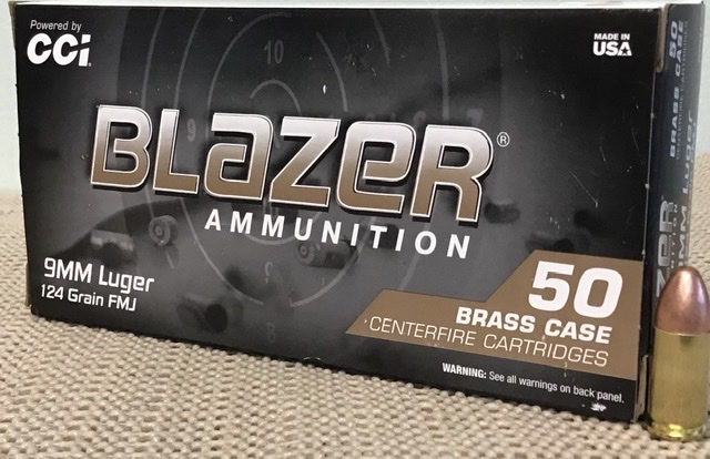 9mm Luger Blazer Brass 124 Gr FMJ 50 Rnds M-ID: 5201 UPC: 076683052018