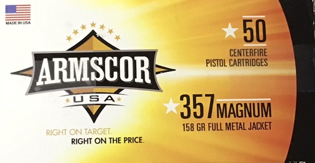 357 Mag Armscor 158 gr. Full Metal Jacket FMJ 500 rnds 1826 fps (10 boxes) Brass M-ID: FAC3576N UPC: 812285020075