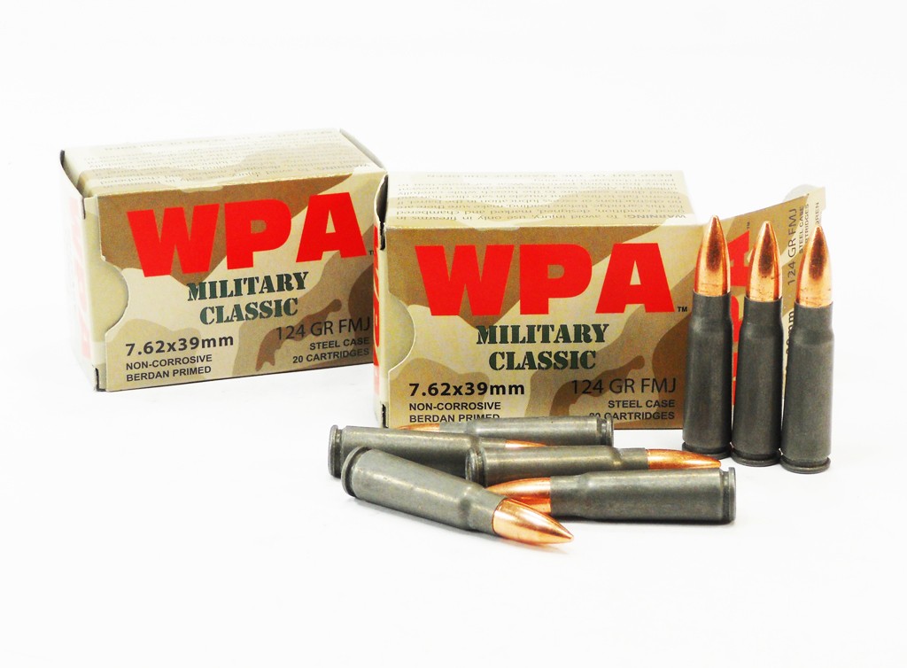 7.62x39 Wolf Performance Ammunition 124 Gr FMJ 20 Rnds (50 boxes) = 1000 Rnds M-ID: 76239124 UPC: 645611300707