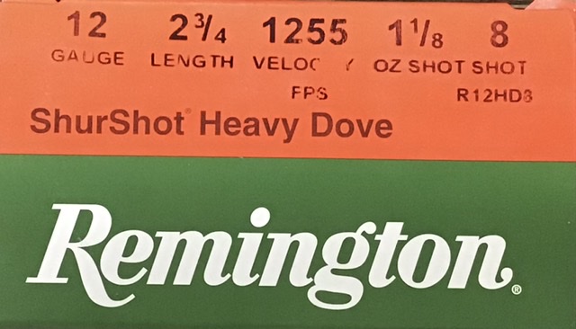 12 Gauge Remington ShurShot Heavy Dove 2 3/4" 1 1/8oz 8 Shot 25 Rounds M-ID: R12HD8 UPC: 047700046303
