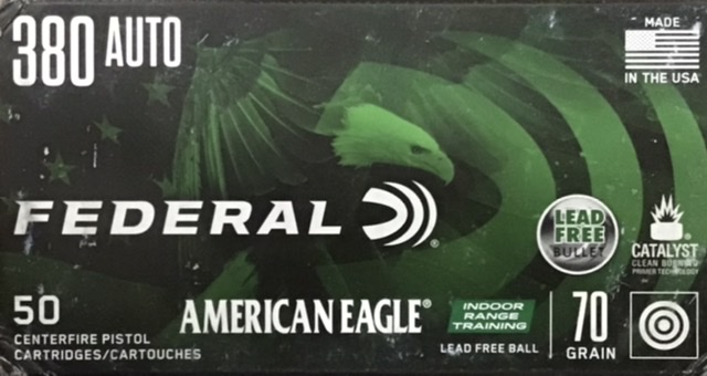 380 Auto Federal American Eagle 70 Grain Indoor Range Training Lead Free Ball 50 Rounds M-ID: AE1380LF1 UPC: 604544656527