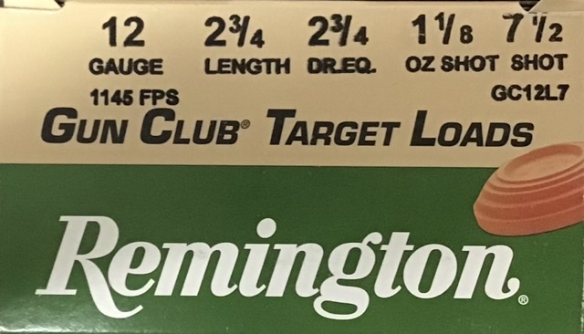 12 Gauge Remington Gun Club Target Loads 2 3/4" 1 1/8oz 7.5 Shot 25 Rounds M-ID: GC12L7 UPC: 047700345703