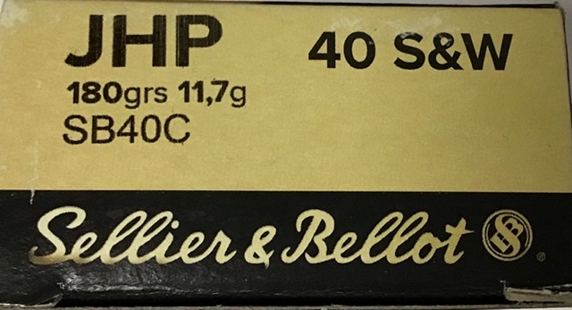 40 S&W Sellier & Bellot 180 gr. JHP 50 rnds Brass M-ID: SB40C UPC: 754908500789