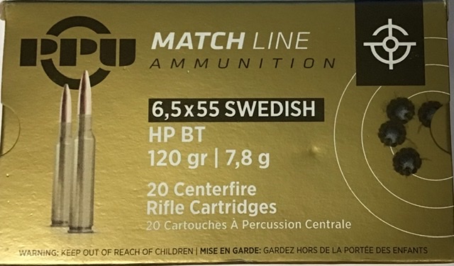 6.5x55 SE PPU Match Line 120 gr. HP BT Hollow Point Boat Tail 20 rnds Brass M-ID: PPM6 UPC: 8605003812166