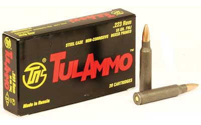 223 Rem Tula 55 gr FMJ Steel Case Non-Corrosive 20 Rnds (25 boxes) = 500 Rnds M-ID: TA223550 UPC: 814950011159