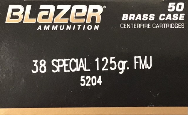 38 Special Blazer 125 gr. FMJ 500 rnds 865 fps (10 boxes) Brass M-ID: 5204 UPC: 076683052049