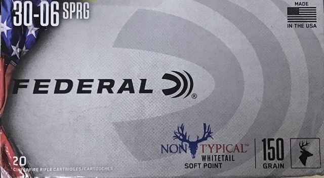 30-06 SPRG Federal 150 Grain Non-Typical Whitetail Soft Point 20 Rounds M-ID: 3006DT150 UPC: 604544627053