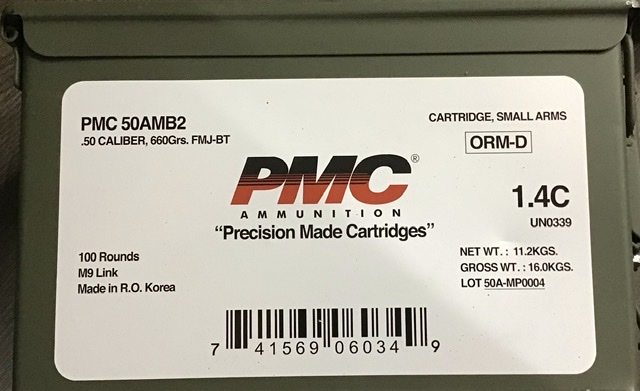 50 BMG PMC 660 Gr Full Metal Jacket Boat Tail with M9 Link 100 rounds in Metal Can M-ID: 50AMB2 UPC: 741569060349