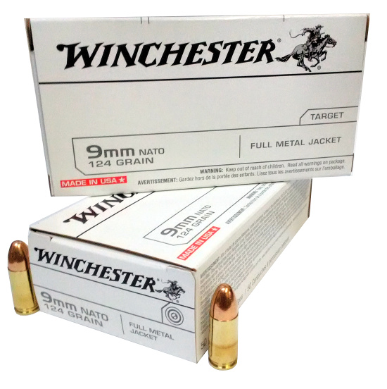 9mm Winchester 124 Gr FMJ (10 boxes, HALF CASE) = 500 rnds M-ID: Q4318 UPC: 020892212213