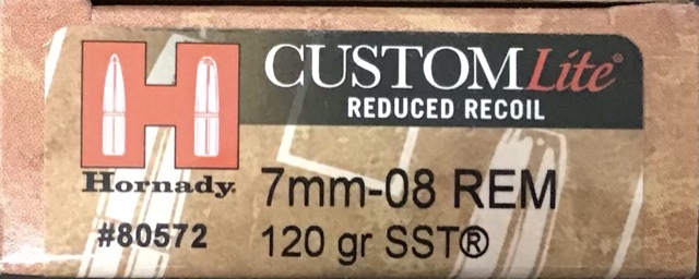 7mm-08 Rem Hornady Custom Lite 120 Grain SST 20 Rounds M-ID: 80572 UPC: 090255805727