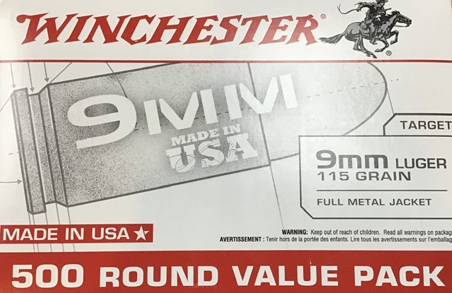 9mm Winchester 115 Gr FMJ 500 Rnds Value Pack M-ID: USA9MMVP5 UPC: 020892225343