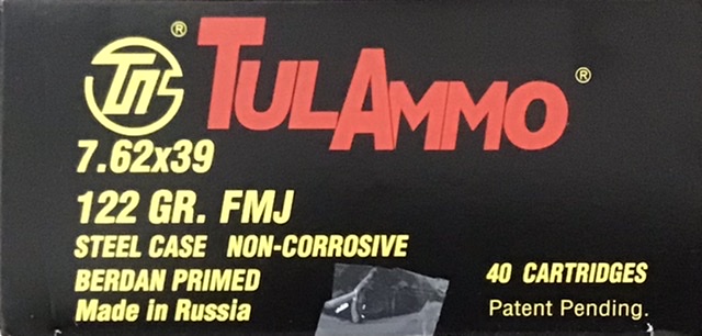 7.62x39 Tula 122 Grain Full Metal Jacket Steel Case Non-Corrosive 480 Rounds (12 boxes) M-ID: 810060960158 UPC: 810060960158