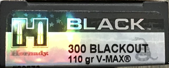 300 Blackout Hornady Black 110 gr V-Max (10 boxes of 20 rnds) = 200 rnds M-ID: 80873 UPC: 090255808735