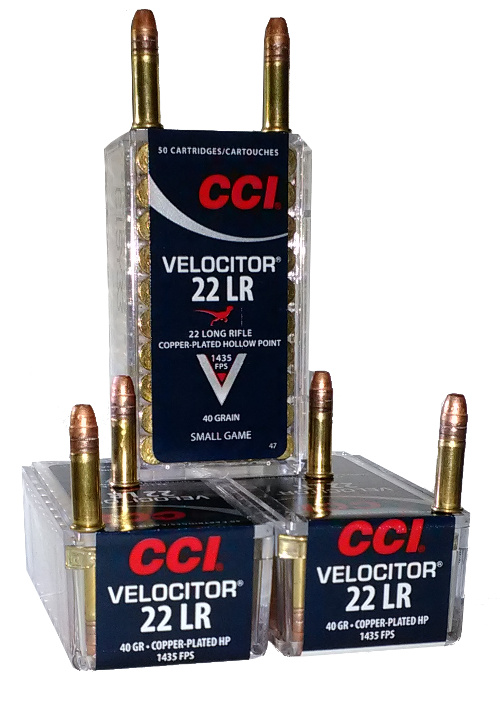 22 LR CCI Velocitor 40 gr Copper Plated Hollow Point Small Game 50 Rnds M-ID: 076683000477 UPC: 076683000477