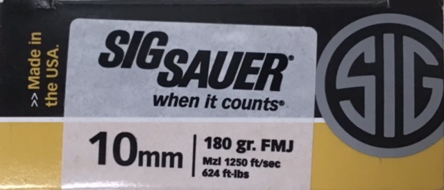 10mm Auto Sig Sauer 180 grain Full Metal Jacket 50 rounds M-ID: E10MB1 UPC: 798681516988