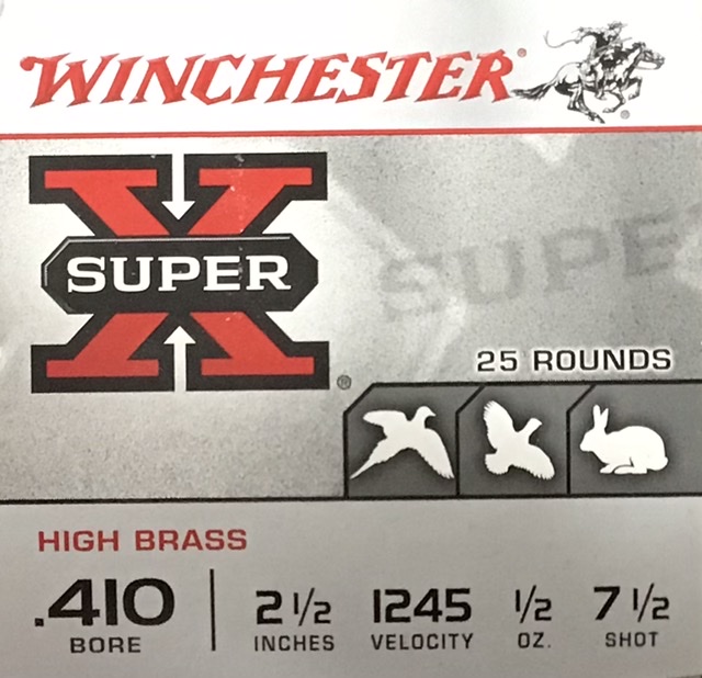 .410 Bore Winchester Super-X 2 1/2" 1/2 oz. 7.5 Shot 25 Rounds M-ID: X417 UPC: 020892001022