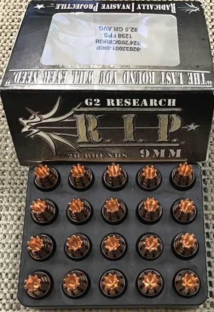 9mm G2 Research 92 gr RIP HP 20 Rnds M-ID: RIP9MM UPC: 863552000009