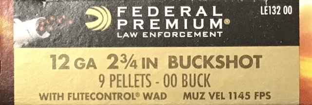 12 Gauge Federal 2 3/4" 9 Pellets 00 Buck 5 Rounds M-ID: LE132 00 RS UPC: 029465018665