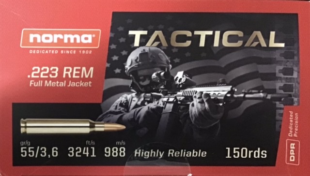 .223 Rem Norma Tactical 55 Grain Full Metal Jacket 150 Rounds M-ID: 20157704 UPC: 7393923325477