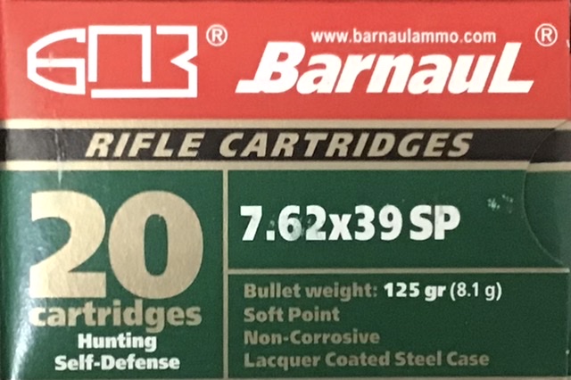 7.62x39 Barnaul 125 Grain Soft Point Lacquered Steel Case 20 Rounds M-ID: 4607094860273 UPC: 4607094860273