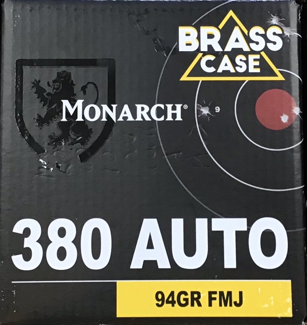 380 Auto Monarch Brass 94 Grain Full Metal Jacket (3 Boxes of 200 Rounds) = 600 Rounds M-ID: 162766 UPC: 420002452254
