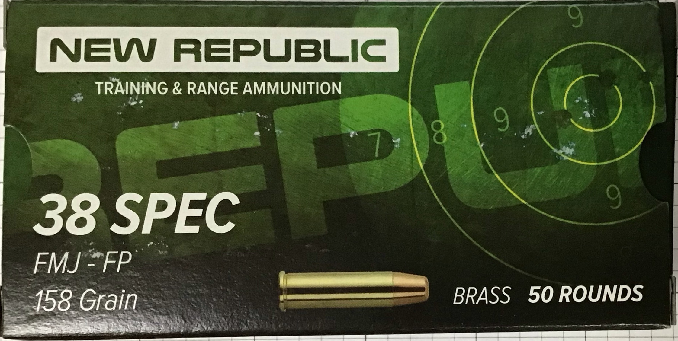 38 SPL New Republic 158 Grain Full Metal Jacket (10 Boxes of 50 Rounds) = 500 Rounds M-ID: 620540050 UPC: 810036150286