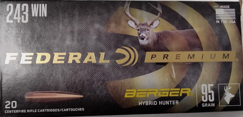 243 Win Federal Premium 95 Berger Hybrid Hunter 20 rnds M-ID: P243BCH1 UPC: 604544649208