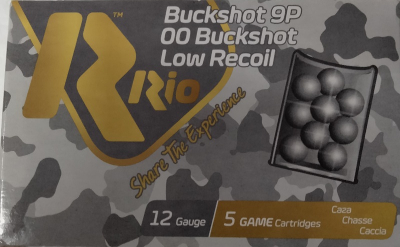 12 Gauge Rio Low Recoil 2 3/4 in 9 Pellet oz 00 Buckshot 125 rnds (25 boxes) M-ID: RBLR129 UPC: 8435101618717