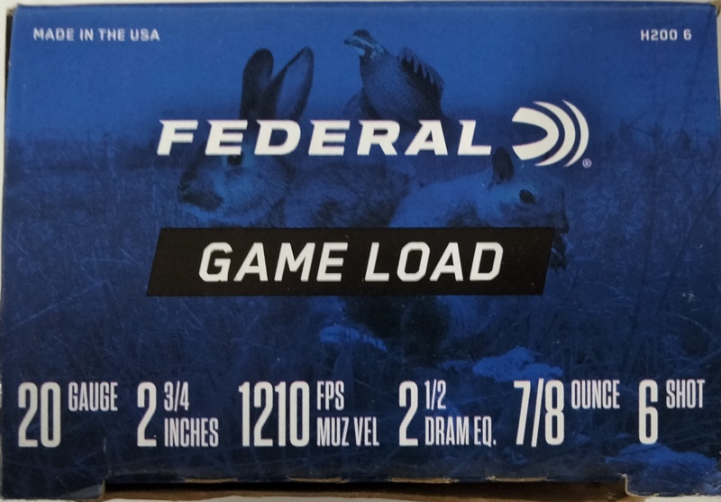 20 Gauge Federal Game Load 2 3/4 in 7/8 oz 6 shot 25 rnds M-ID: H2006 UPC: 029465072667