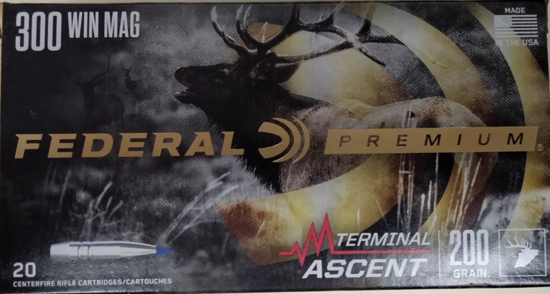 300 Win Mag Federal Premium 200 gr Terminal Ascent 200 rnds (10 boxes of 20 rnds) Brass M-ID: P300WTA1 UPC: 604544659429