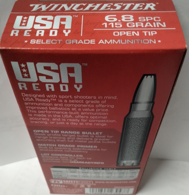6.8 SPC Winchester USA Ready 115 gr Open Tip 200 rnds (10 boxes of 20 rnds) Brass M-ID: RED68SPC UPC: 020892230477