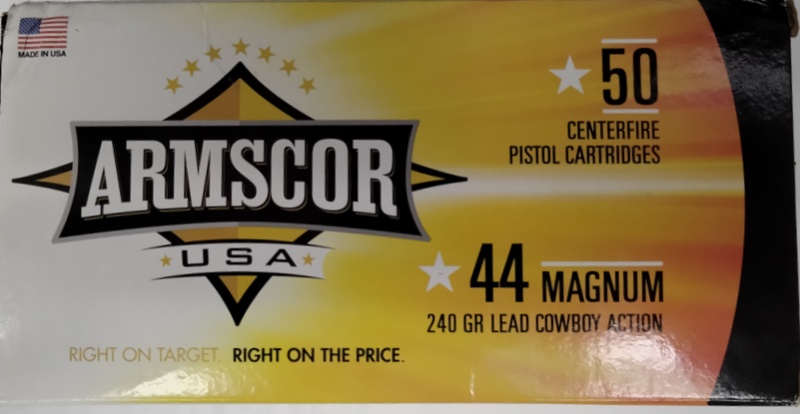44 Mag Armscor 240 gr SWC 50 rnds Lead Cowboy Action Brass M-ID: FAC44M1N UPC: 812285021720