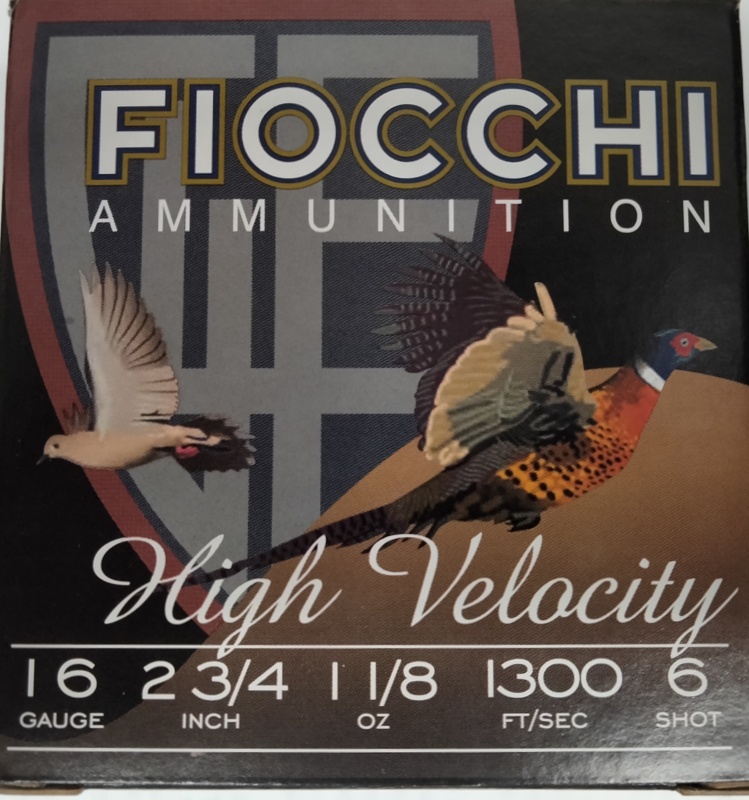 16 Gauge Fiocchi High Velocity 2 3/4 in 1 1/8 oz 6 shot 25 rnds M-ID: 16HV6 UPC: 762344700809