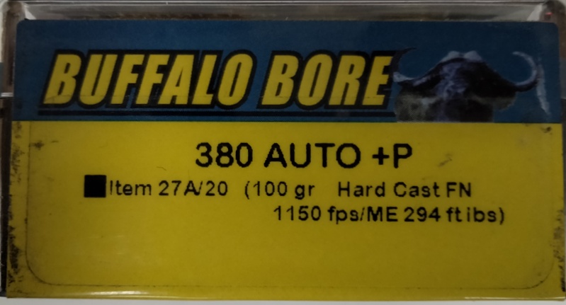 380 Auto Buffalo Bore 100 gr +P HCFN 20 rnds Brass M-ID: 27A/20