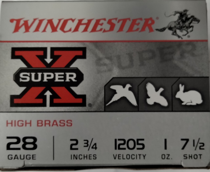 28 Gauge Winchester Super-X High Brass 2 3/4 in 1 oz 7 1/2 shot 25 rnds Upland/Small Game M-ID: X28H7 UPC: 020892002524