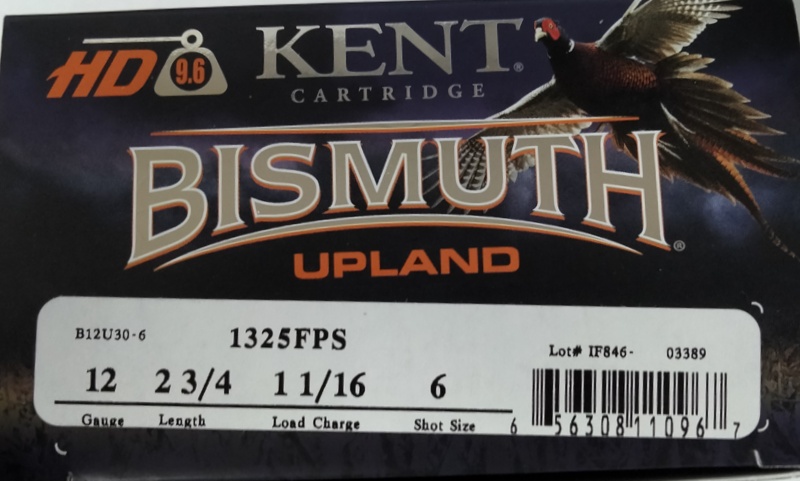 12 Gauge Kent Bismuth Upland 2.75 in. 1 1/16 oz. 6 shot 25 rnds 1325 fps M-ID: B12U306 UPC: 656308110967