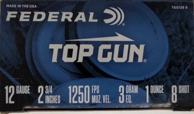 12 Gauge Federal Top Gun Sporting 2.75 in. 1 oz. 8 shot 25 rnds Trap/Skeet 1250 fps M-ID: TGS1288 UPC: 604544646474