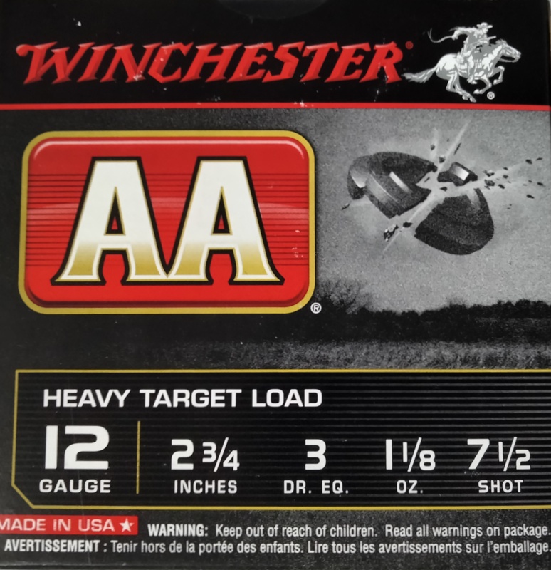 12 Gauge Winchester AA 2.75 in. 1.125 oz. 7.5 shot 25 rnds Heavy Target Load 1200 fps M-ID: AAM127 UPC: 020892004344
