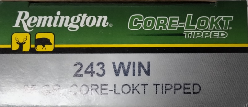 243 Win Remington 95 gr. Core-Lokt Tipped 20 rnds 3140 fps Brass M-ID: 29015 UPC: 047700409801
